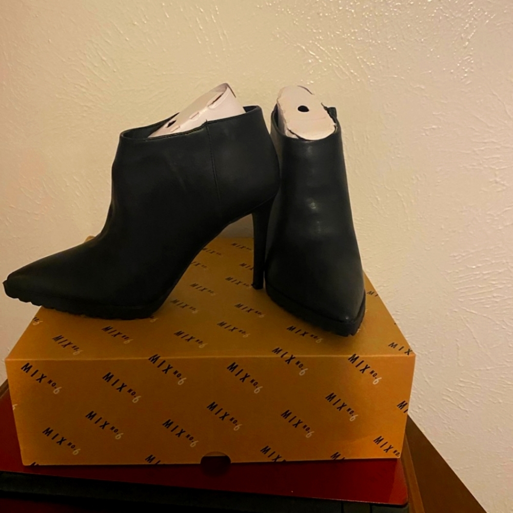 Black leather faux boots